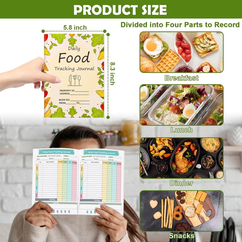 WANGDEFA 6 Pcs Food Journal Diary 5.8×8.3 inch Food Tracker Journal Daily Calorie Counter Book with Breakfast Lunch Dinner Calorie and Snack Sections for Nutrition Tracker Book - Image 2